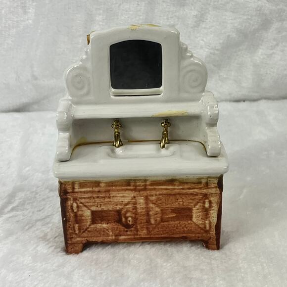 Shackman 1:12 Miniature Dollhouse Porcelain Sink with Mirror & Faucets Japan - Picture 1 of 12